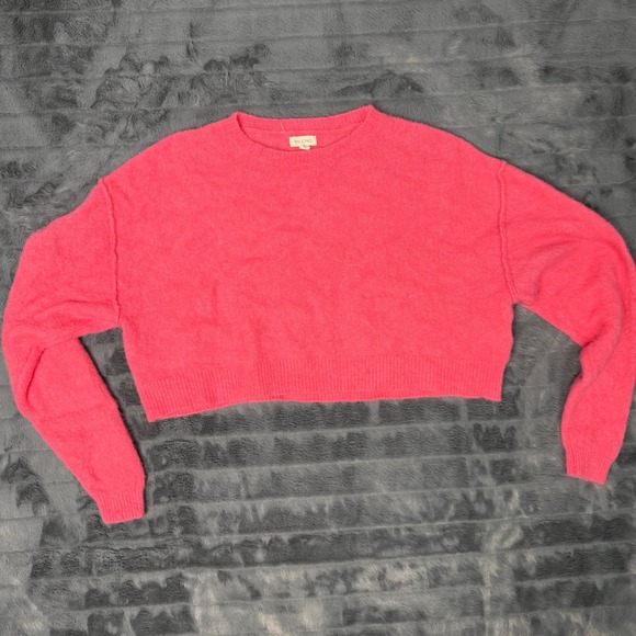 Pilcro & The Letterpress Sweaters - Pilcro Sweater Womens XS Pink Wool Yak Blend Cropped Boxy Crew Neck Neon 4746